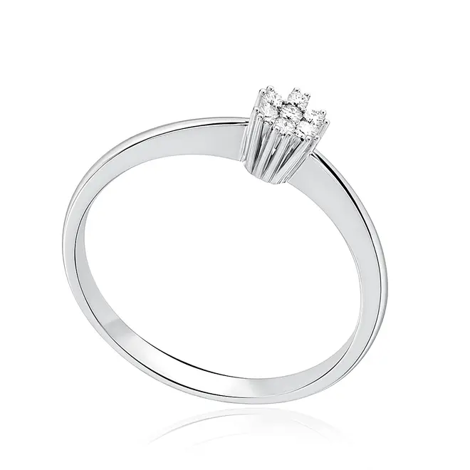 Anel Chuveiro de Ouro Branco com 7 Diamantes de Laboratório