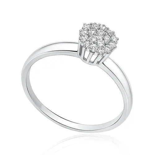 Anel Chuveiro de Ouro Branco com 19 Diamantes de Laboratório