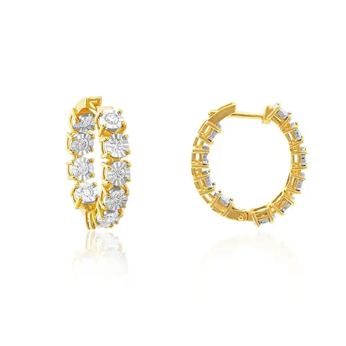 Par de Brincos Argola de Ouro Amarelo com Diamantes