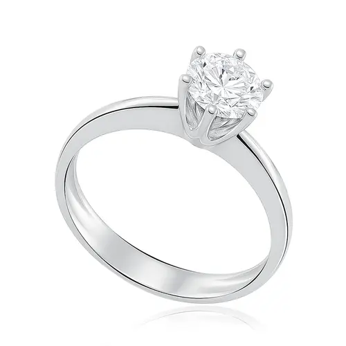 Anel Solitário 6 Garras de Ouro Branco com Diamante de 50 pts.