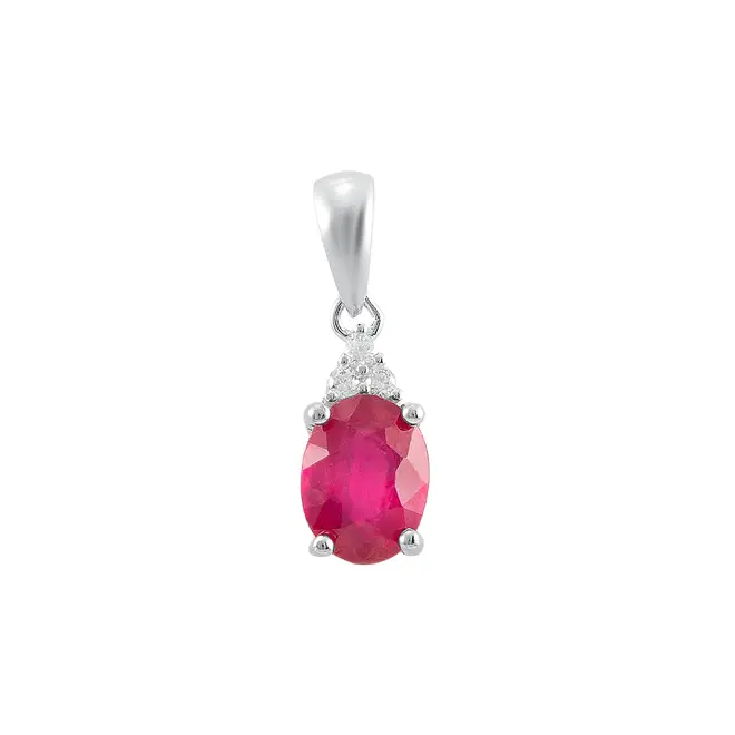 Conjunto Par de Brincos, Pingente e Anel de Prata com Cristais e Rubis