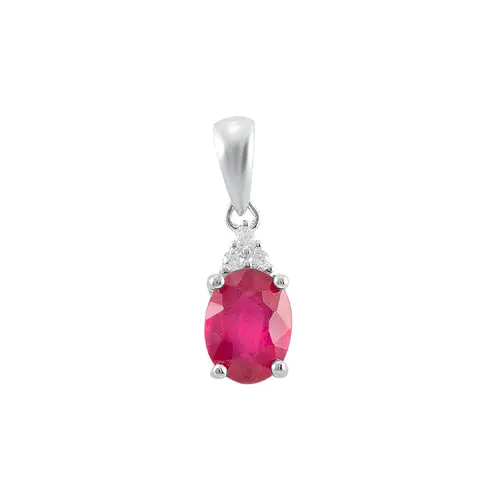 Conjunto Par de Brincos, Pingente e Anel de Prata com Cristais e Rubis
