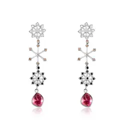 Par de Brincos de Ouro Branco com 56 Diamantes e Turmalinas Rosa