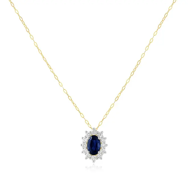 Pingente de Ouro com Safira e Diamantes