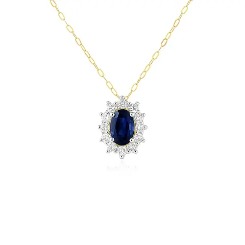 Pingente de Ouro com Safira e Diamantes