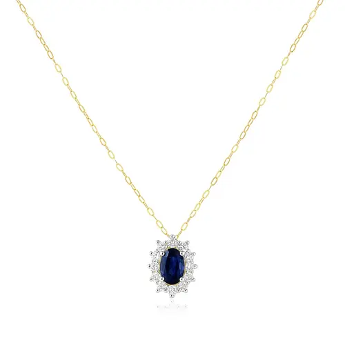 Pingente de Ouro com Safira e Diamantes