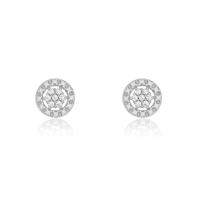 Par de Brincos Chuveiro de Ouro Branco com e Diamantes totalizando 7 pts.