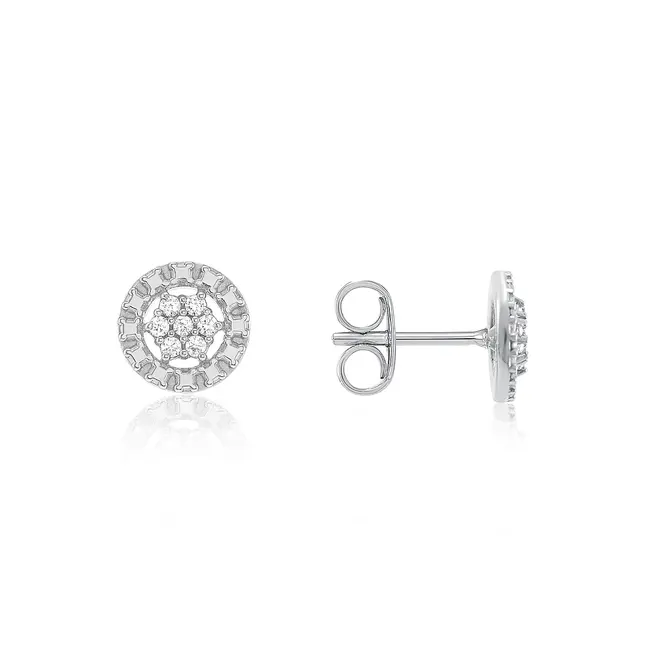 Par de Brincos Chuveiro de Ouro Branco com e Diamantes totalizando 7 pts.