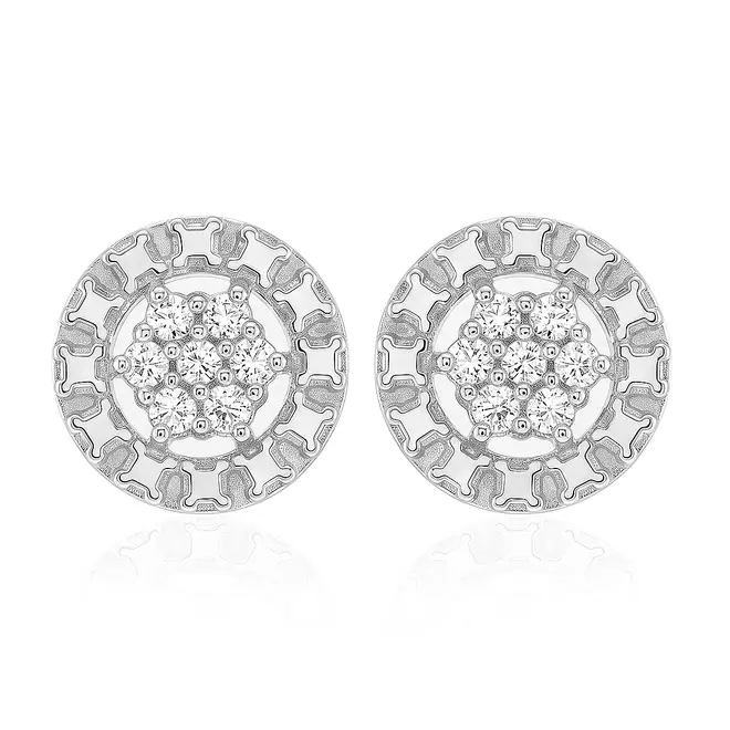 Par de Brincos Chuveiro de Ouro Branco com e Diamantes totalizando 7 pts.