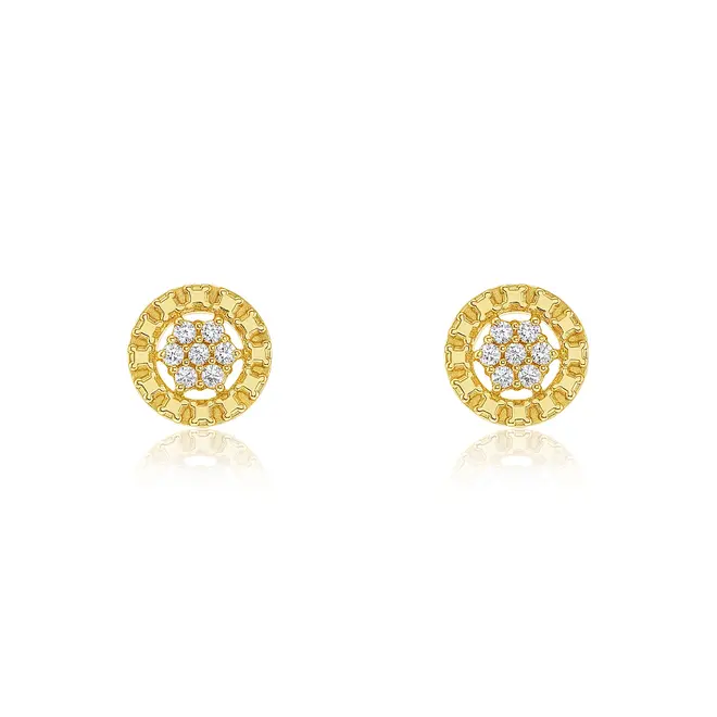 Par de Brincos Chuveiro de Ouro Amarelo com e Diamantes totalizando 7 pts.