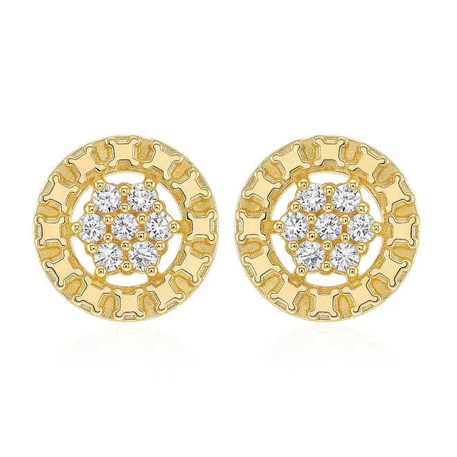 Par de Brincos Chuveiro de Ouro Amarelo com e Diamantes totalizando 7 pts.