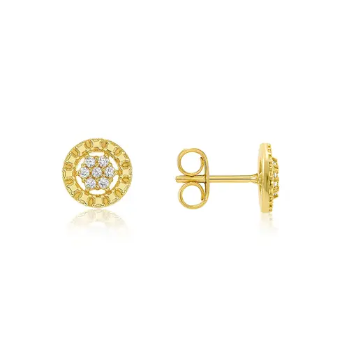 Par de Brincos Chuveiro de Ouro Amarelo com e Diamantes totalizando 7 pts.