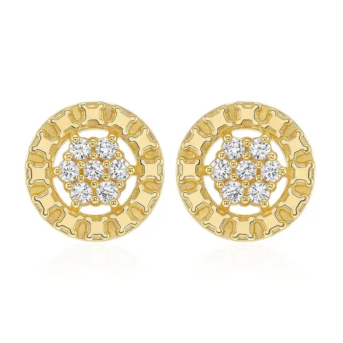 Par de Brincos Chuveiro de Ouro Amarelo com e Diamantes totalizando 7 pts.