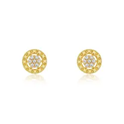 Par de Brincos Chuveiro de Ouro Amarelo com e Diamantes totalizando 7 pts.