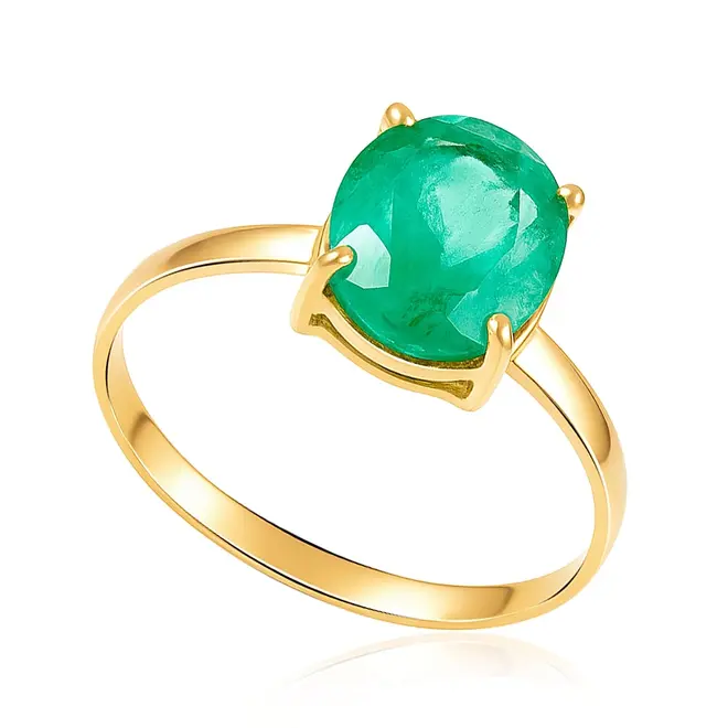 Anel de Ouro Amarelo com Esmeralda de 2,8 Cts.