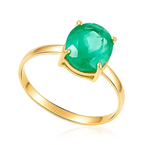 Anel de Ouro Amarelo com Esmeralda de 2,8 Cts.