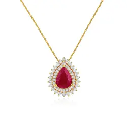 Pingente de Ouro Amarel com Corrente, Diamantes e Rubi de 1,0 Ct.