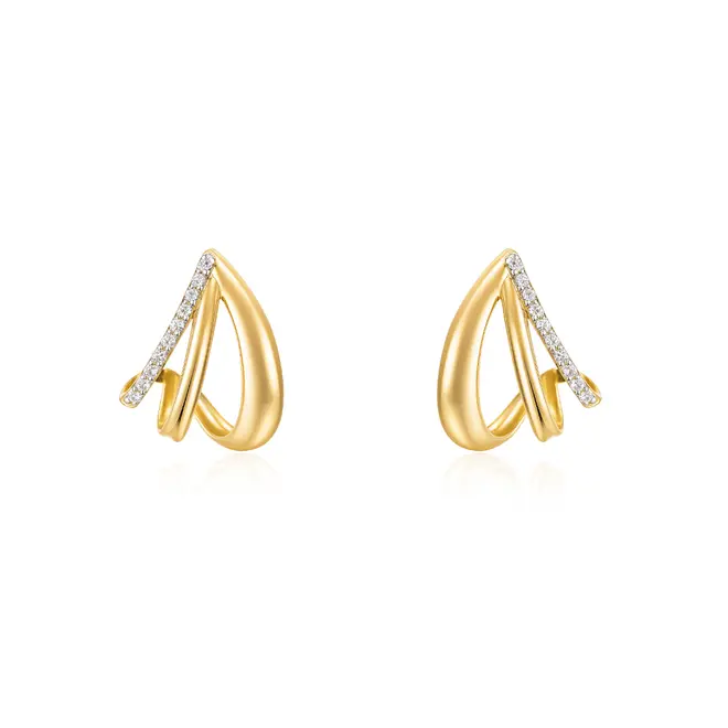 Par de Brincos Trabalhados de Ouro Amarelo com Diamantes