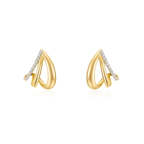 Par de Brincos Trabalhados de Ouro Amarelo com Diamantes