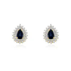 Par de Brincos de Ouro Amarelo com 72 Diamantes e 1 ct em Safiras