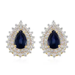 Par de Brincos de Ouro Amarelo com 72 Diamantes e 1 ct em Safiras