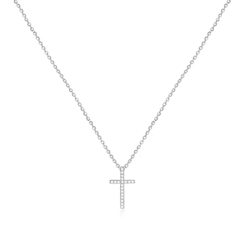 Pingente Cruz de Ouro Branco com Corrente e Diamantes totalizando 16 pts.