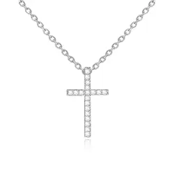 Pingente Cruz de Ouro Branco com Corrente e Diamantes totalizando 16 pts.