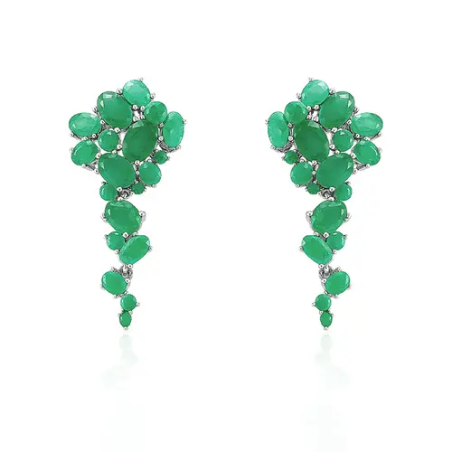 Conjunto Par de Brincos, Gargantilha e Pulseira de Prata com Esmeraldas 35 cts