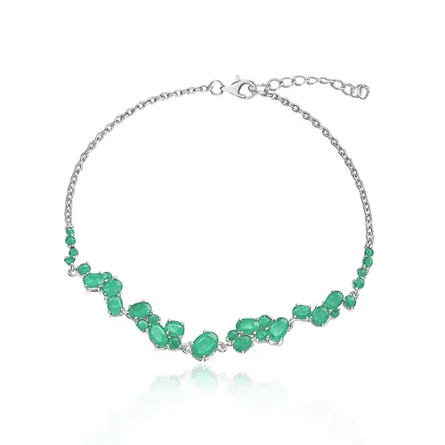 Conjunto Par de Brincos, Gargantilha e Pulseira de Prata com Esmeraldas 35 cts