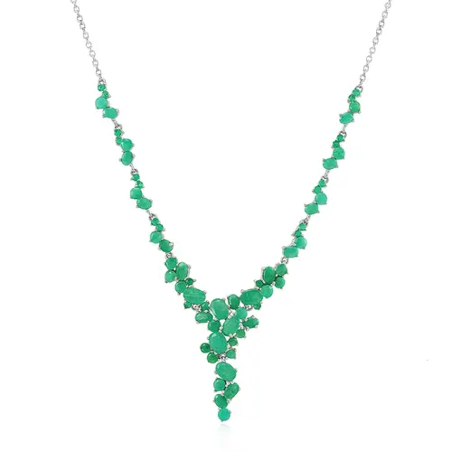Conjunto Par de Brincos, Gargantilha e Pulseira de Prata com Esmeraldas 35 cts