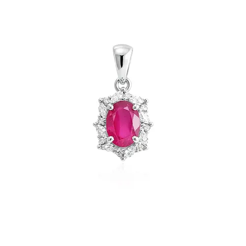 Conjunto Anel Par de Brincos e Pingente de Prata com Cristais e Rubis