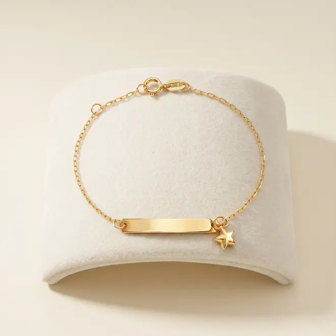 Pulseira Ouro Amarelo 18K com Plaquinha e Berloque Estrela
