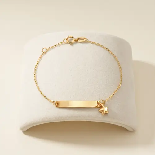 Pulseira Ouro Amarelo 18K com Plaquinha e Berloque Estrela
