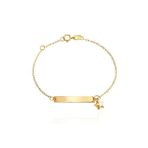 Pulseira Ouro Amarelo 18K com Plaquinha e Berloque Estrela