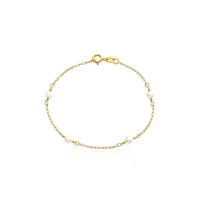Pulseira Ouro Amarelo 18K Infantil com 4 Pérolas