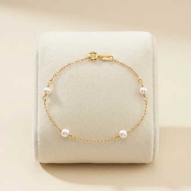 Pulseira Ouro Amarelo 18K Infantil com 4 Pérolas
