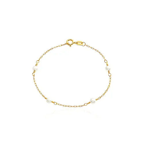 Pulseira Ouro Amarelo 18K Infantil com 4 Pérolas