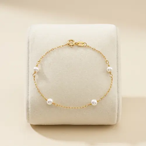 Pulseira Ouro Amarelo 18K Infantil com 4 Pérolas