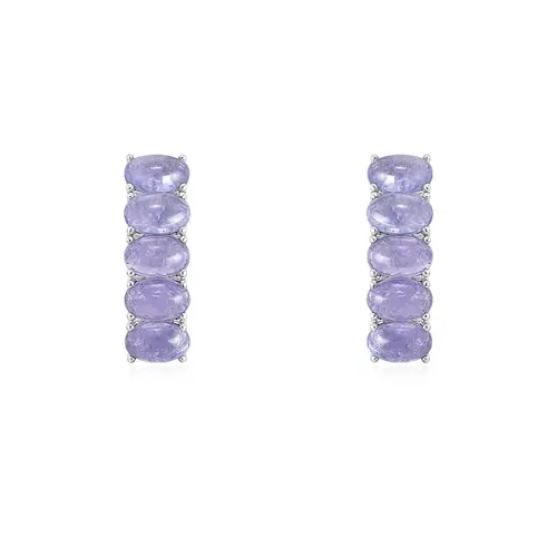 Par de Brincos de Prata com Tanzanita Cabouchon