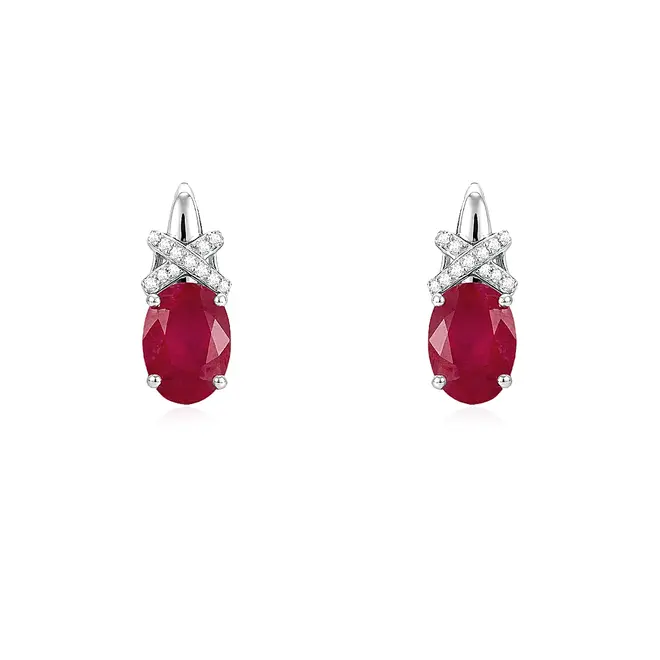 Conjunto Par de Brincos, Pingente e Anel de Prata com Cristais e Rubis