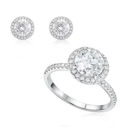 Conjunto Anel e Par de Brincos de Diamantes de Laboratório totalizando 9,0 Cts.
