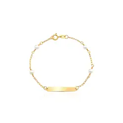 Pulseira Infantil de Ouro com Plaquinha e Perolas