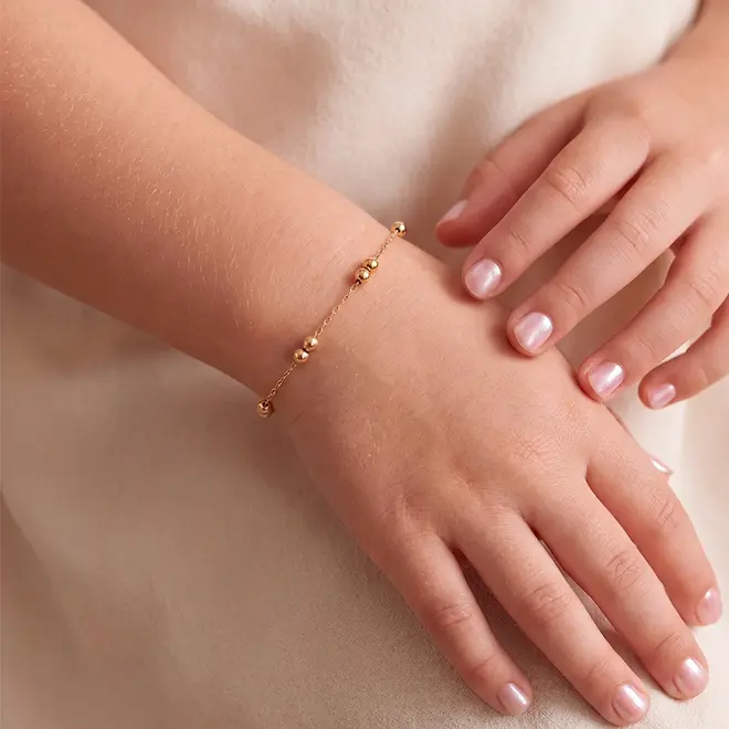 Pulseira Ouro Amarelo 18k Infantil com Esferas de 3 mm