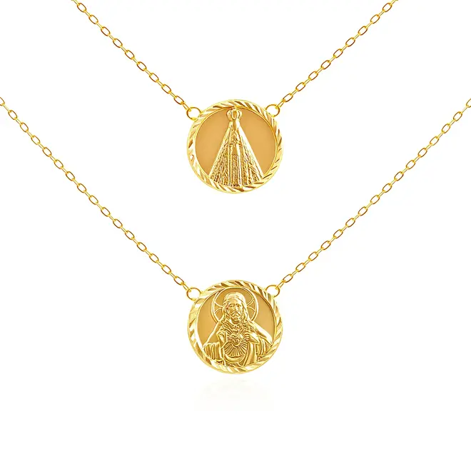 Escapulário de Ouro Amarelo com Medalhas