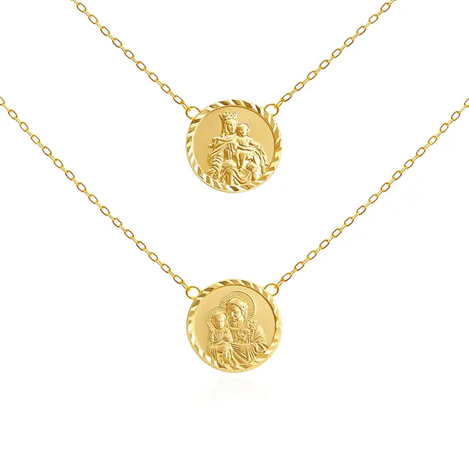 Escapulário de Ouro Amarelo com Medalhas