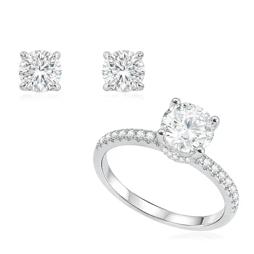 Conjunto Anel e Par de Brincos de Diamantes de Laboratório totalizando 3,0 Cts.