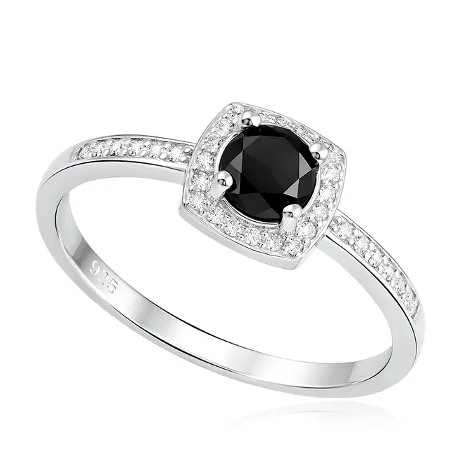 Anel de Prata com Diamante Negro de 1,0 Cts.