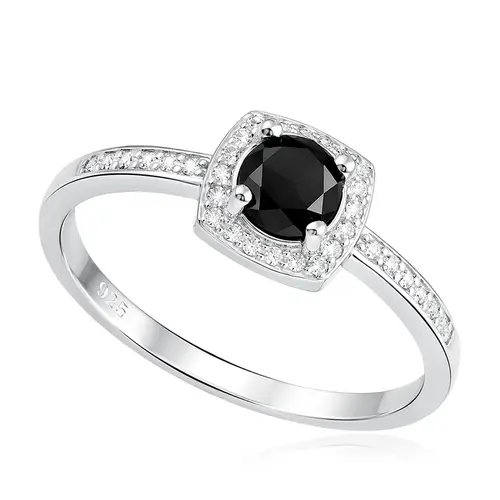 Anel de Prata com Diamante Negro de 1,0 Cts.