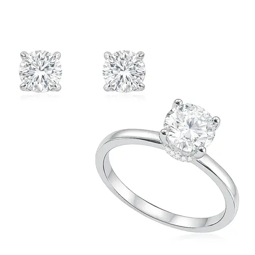 Conjunto Anel e Par de Brincos de Diamantes de Laboratório totalizando 3,0 Cts.