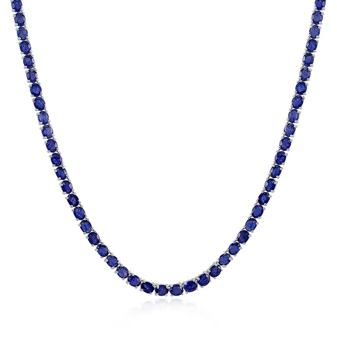 Conjunto Gargantilha e Pulseira de Prata com Safiras totalizando 128 Cts